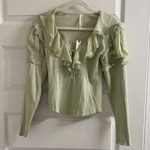 Anthropologie Light Green Ruffle Blouse